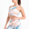 Ombre stripes high neck printed sports bra