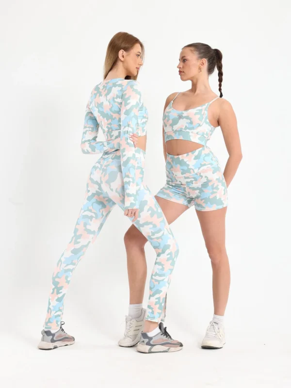 Colored camo slit printed leggings