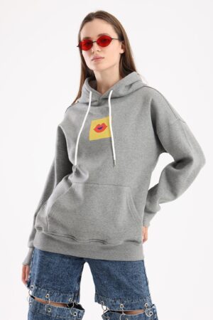 Artwork print oversized hoodie in light grey