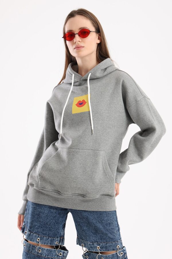 Artwork print oversized hoodie in light grey