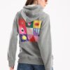 Artwork print oversized hoodie in light grey