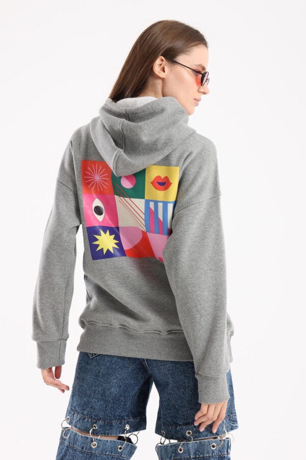 Artwork print oversized hoodie in light grey