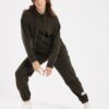 Matching hoodie and sweatpant set in olive