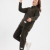 Matching hoodie and sweatpant set in olive