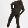 Matching hoodie and sweatpant set in olive