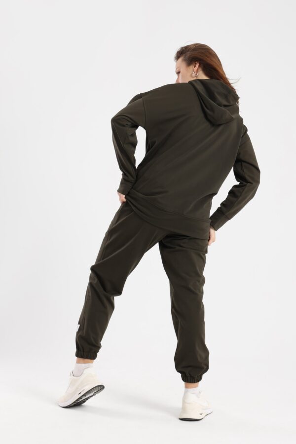 Matching hoodie and sweatpant set in olive