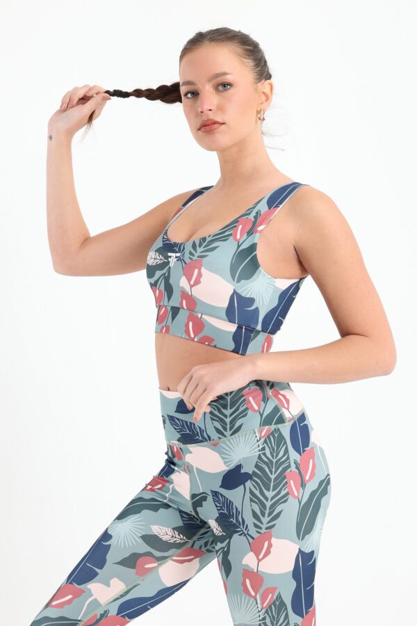 Green palm printed sports bra