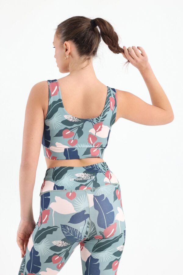Green palm printed sports bra