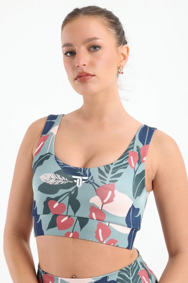 Green palm printed sports bra