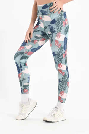 Green palm printed leggings