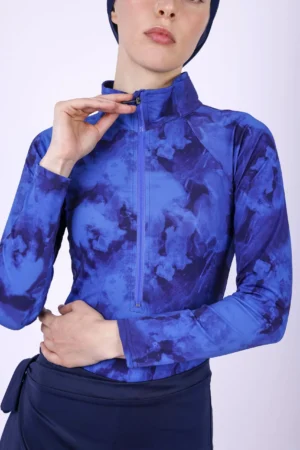 Tie dye print burkini set in dark blue