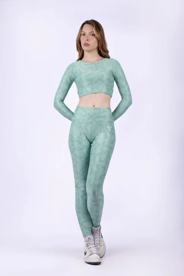 Mint camouflage long sleeve top