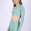Mint camouflage long sleeve top