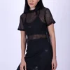 Mesh see-through black half sleeve top