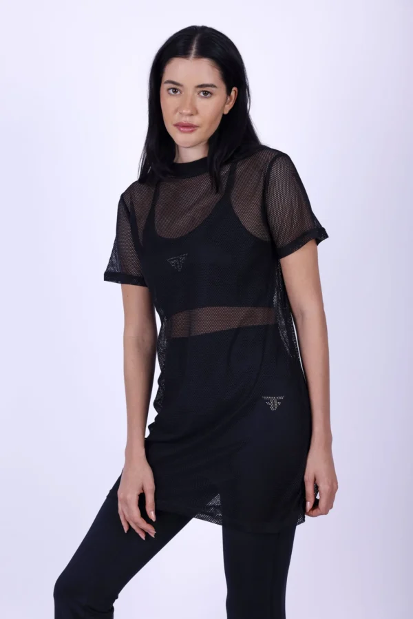 Mesh see-through black half sleeve top